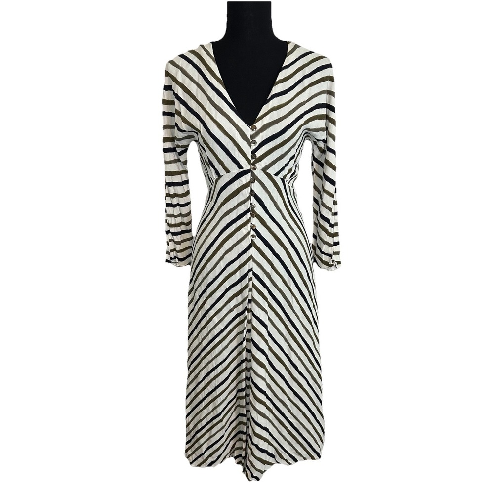 Massimo Dutti‎ Women's SIZE 6 V-Neck Chevron Multi Striped Cream Long Dress